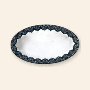 Ravier Dhara bleu Deshoulières 23 × 13 cm — porcelaine de Limoges, décor oriental Dhara bleu