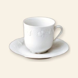 Coffret de 6 tasses et soucoupes à café extra California Deshoulières 20 cl — porcelaine de Limoges blanche, fabriquée en France
