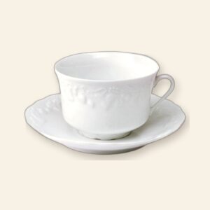 Coffret de 6 tasses et soucoupes à déjeuner California Deshoulières 33 cl — porcelaine de Limoges blanche, fabriquée en France