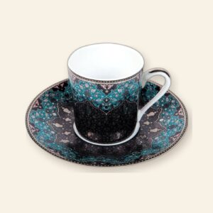 Tasse et soucoupe à café Dhara bleu Deshoulières 8 cl — porcelaine de Limoges, décor oriental Dhara bleu
