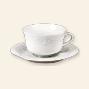 Coffret de 6 tasses et soucoupes à thé California Deshoulières 19 cl — porcelaine de Limoges blanche, fabriquée en France