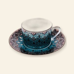 Tasse et soucoupe à thé Dhara bleu Deshoulières 16 cl — porcelaine de Limoges, décor oriental Dhara bleu