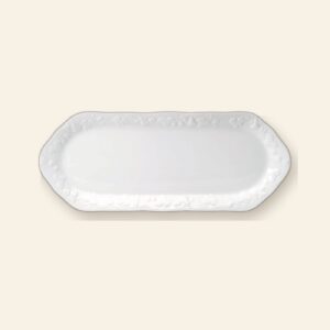 Plat à cake California Deshoulières 38,5 × 15,5 cm — porcelaine de Limoges blanche, fabriquée en France
