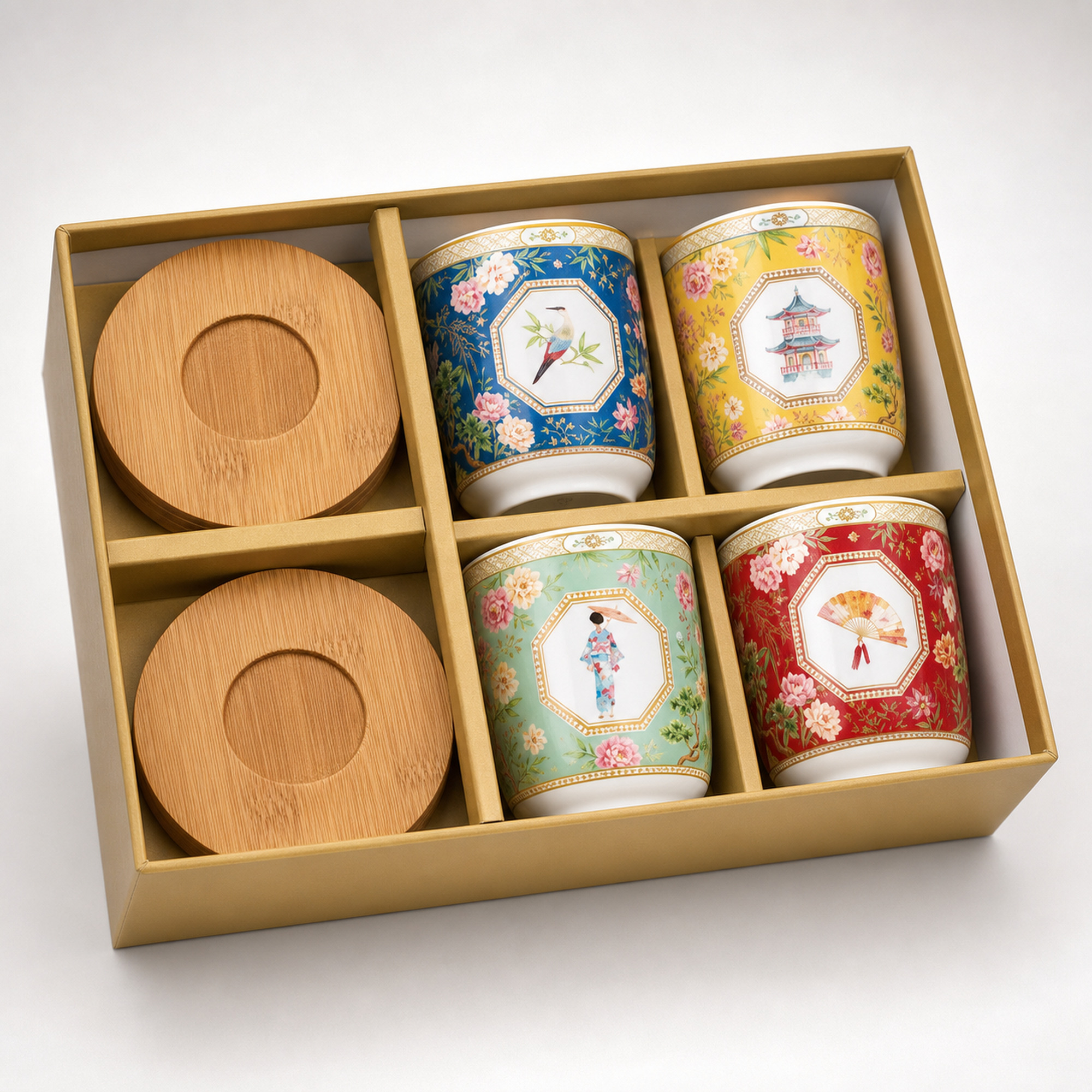 set 4 tasses à café 110ml soucoupes bambou jardins d'orient Set 4 tasses à café 110ml soucoupes bambou Jardins d’Orient