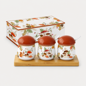 Set dipping 3 bols + couvercles + cuillères + plateau bambou Autumn Breeze