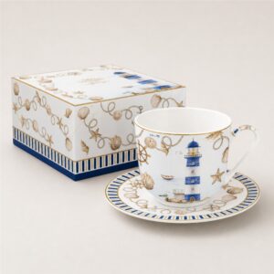 Tasse petit-déjeuner 400ml + soucoupe Blue Lighthouse