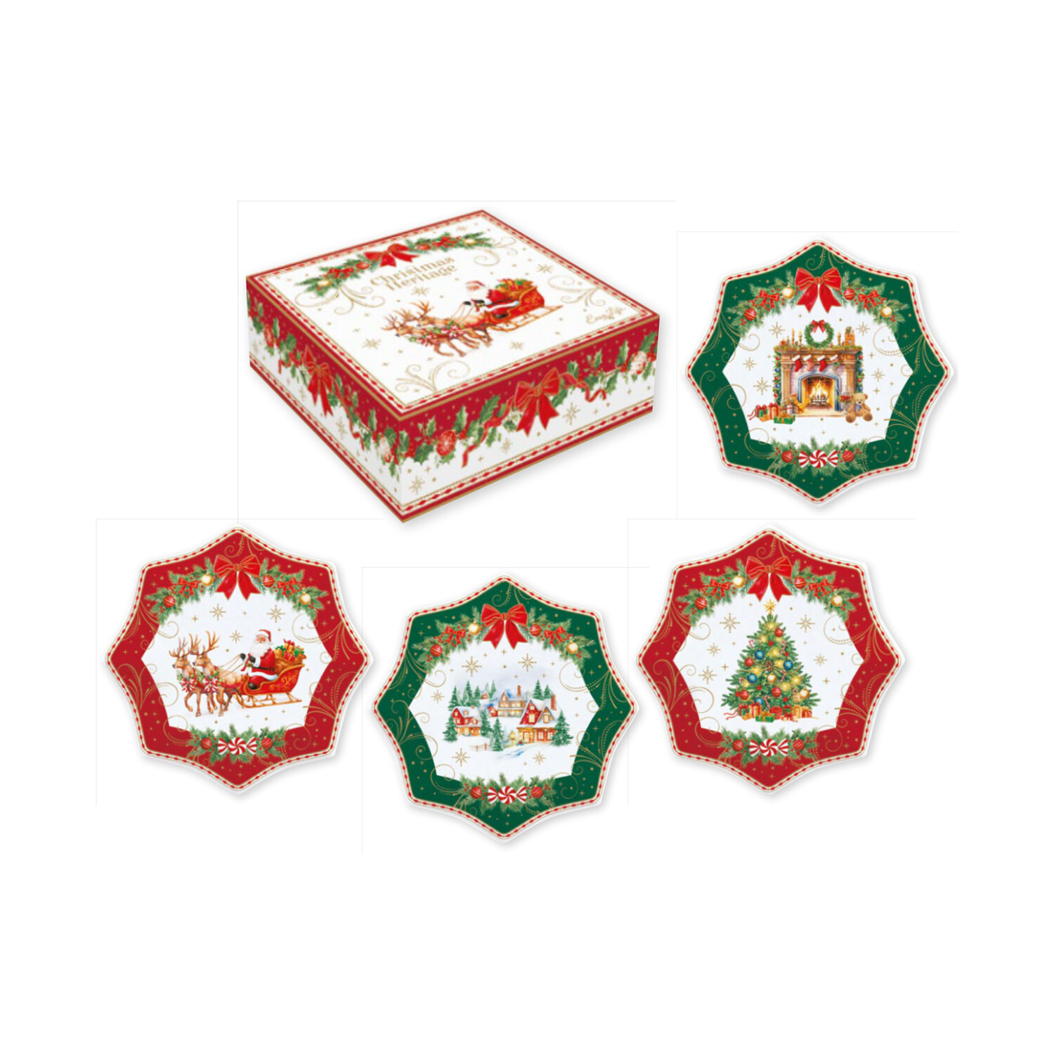 Set 4 assiettes à dessert étoile assorties Ø16 cm — collection Héritage Christmas Easy Life