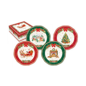 Set 4 assiettes à dessert rondes assorties Ø20 cm — collection Héritage Christmas Easy Life