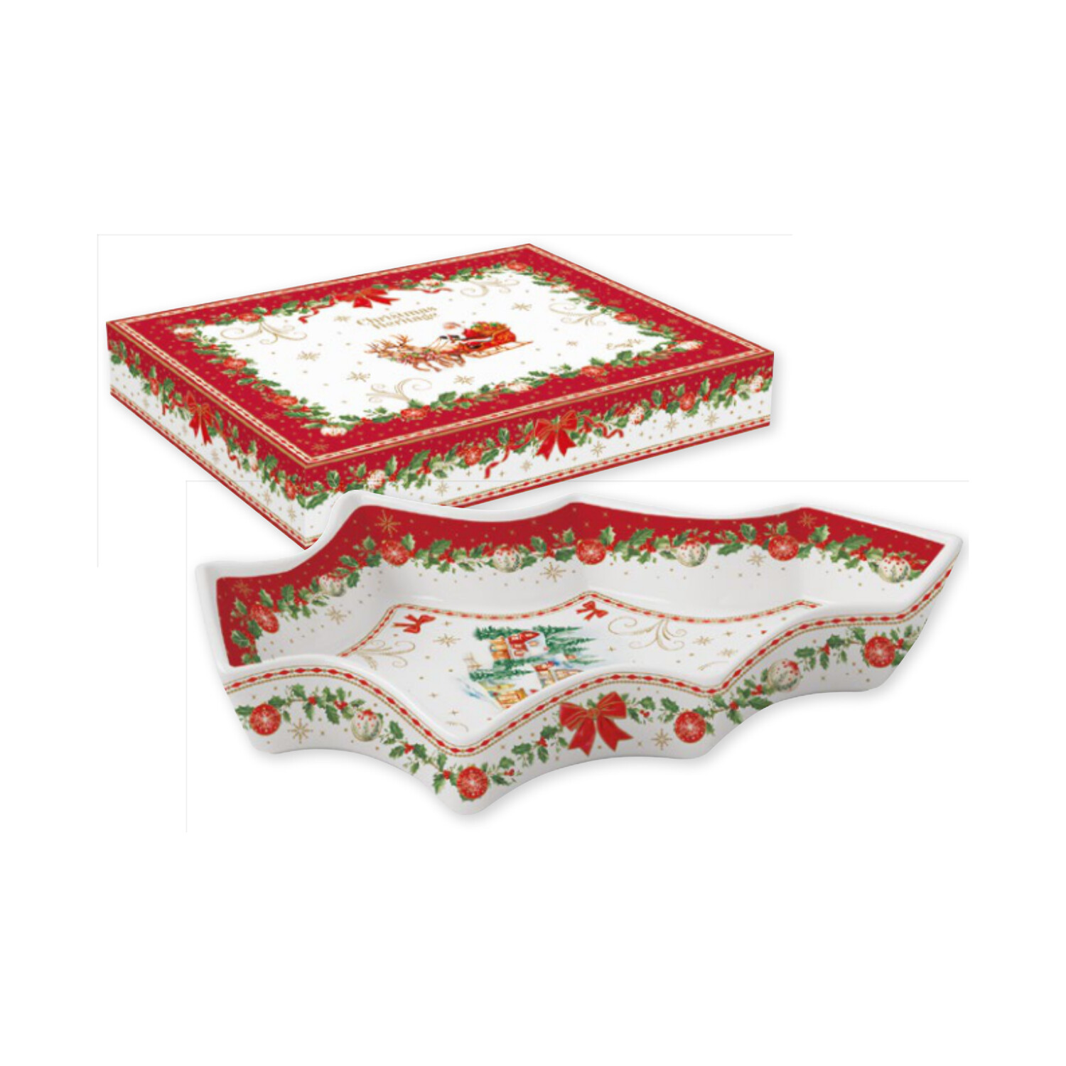 Plat de service rectangulaire en porcelaine 21,5x28,5 cm — collection Héritage Christmas Easy Life