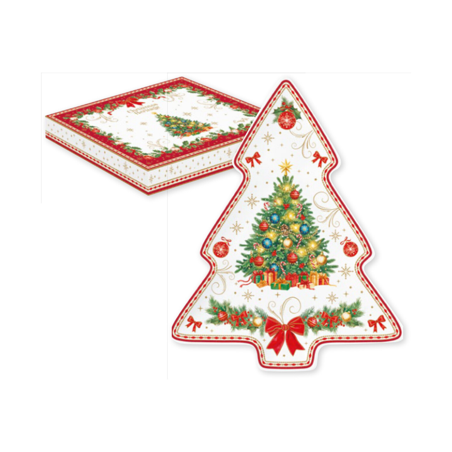 Assiette sapin en porcelaine 20,5x25,5 cm — collection Héritage Christmas Easy Life