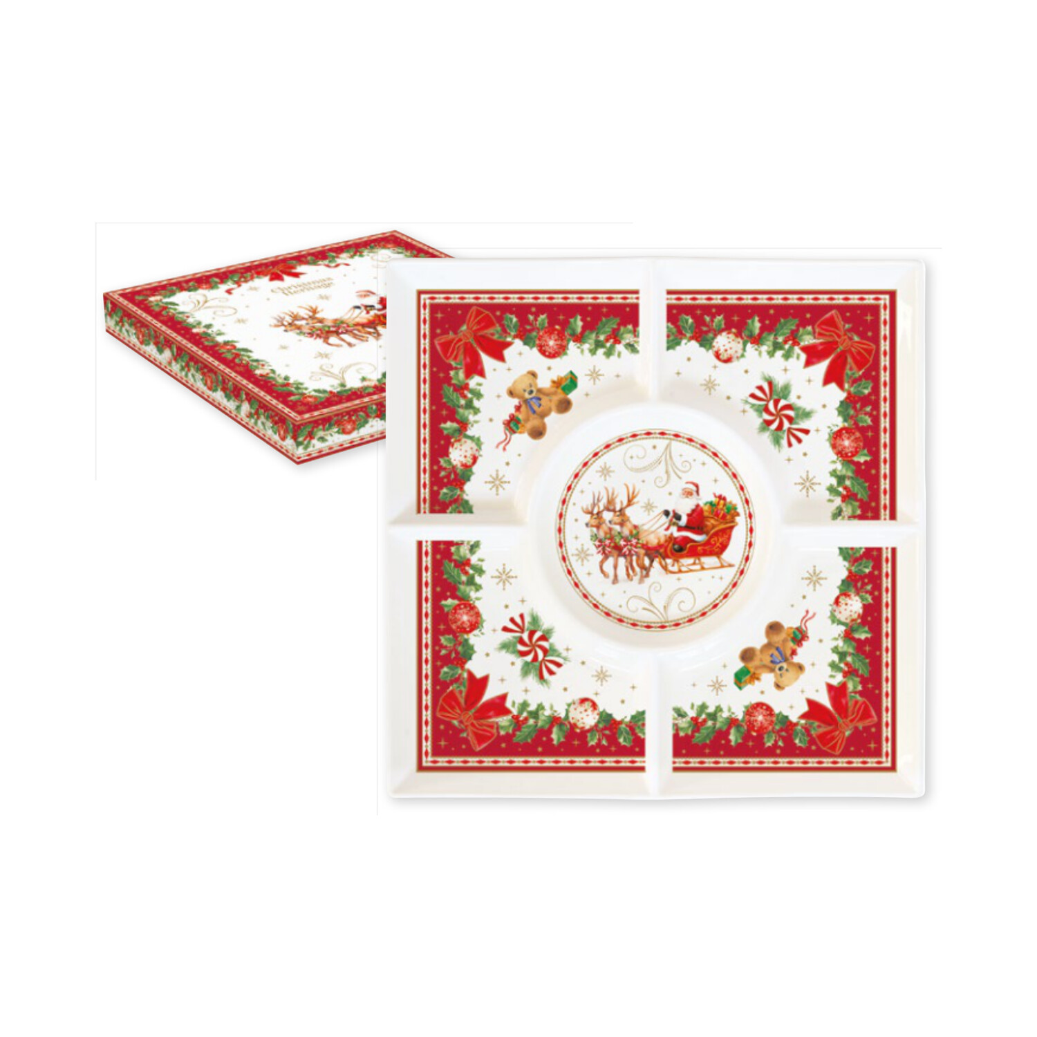 Plat apéritif à compartiments en porcelaine 25x25 cm — collection Héritage Christmas Easy Life
