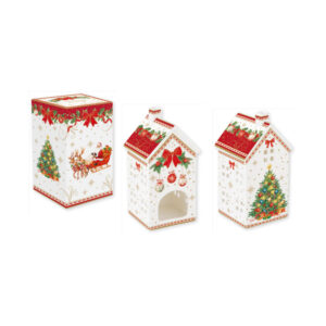 Maison photophore en porcelaine 6,5x6,5 h14,5 cm — collection Héritage Christmas Easy Life