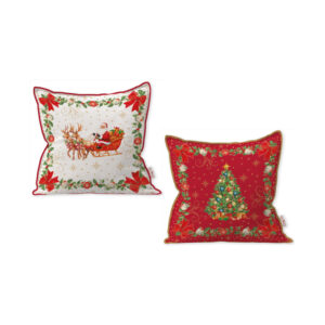 Coussins décorés polyester blanc traîneau et rouge sapin 45x45 cm — collection Héritage Christmas Easy Life