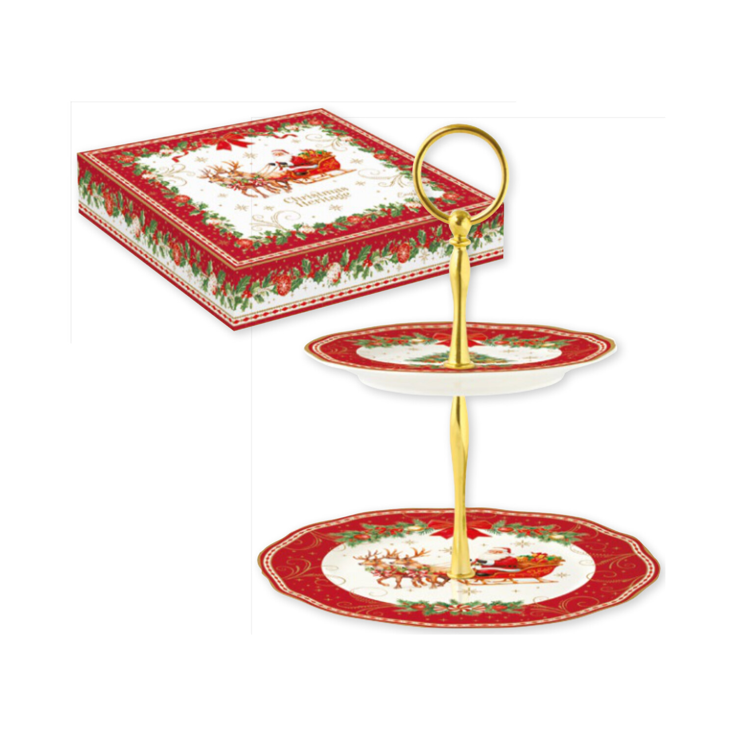 Présentoir à pâtisseries 2 étages en porcelaine Ø16-Ø21 cm — collection Héritage Christmas Easy Life