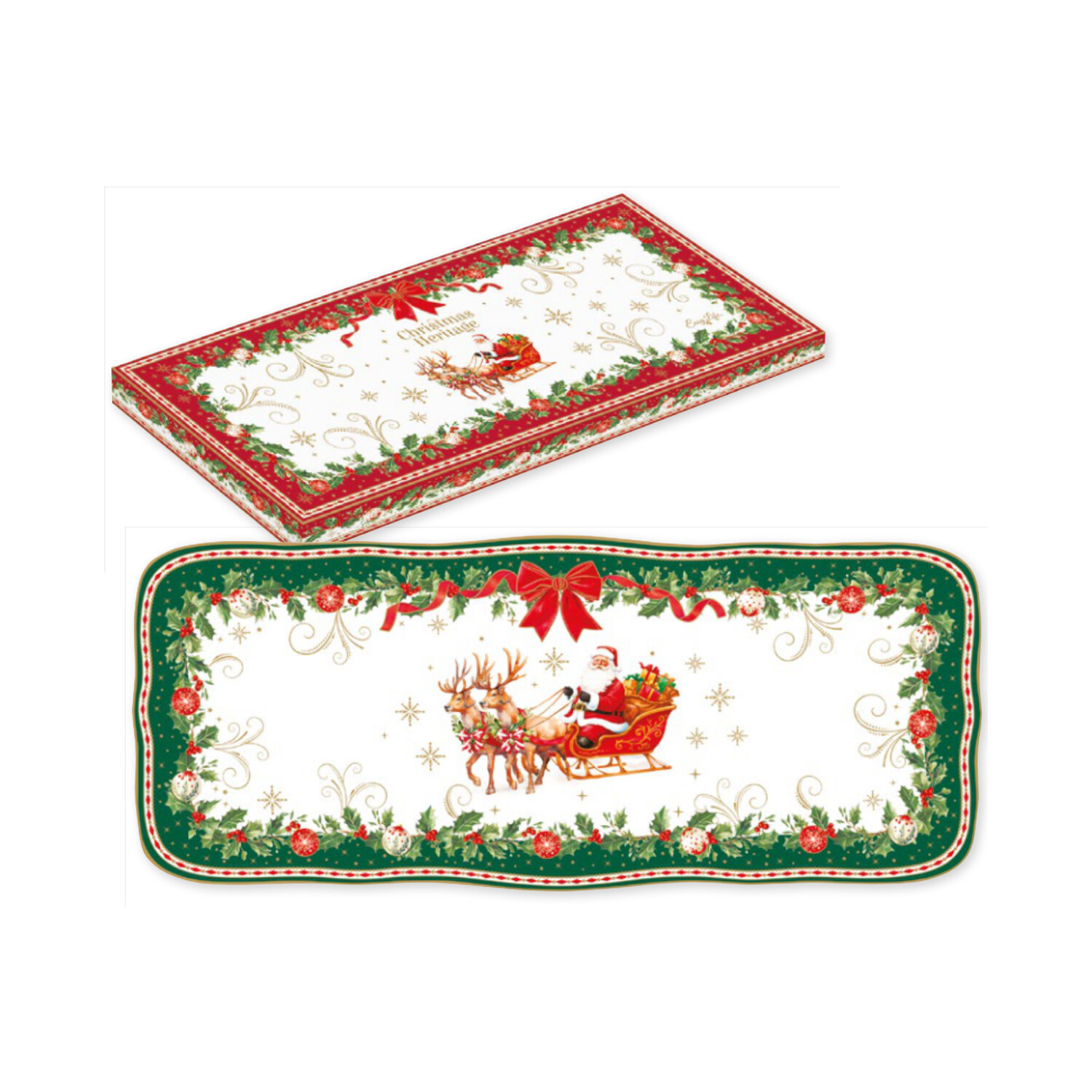Plat de service rectangulaire en porcelaine 36x15 cm — collection Héritage Christmas Easy Life