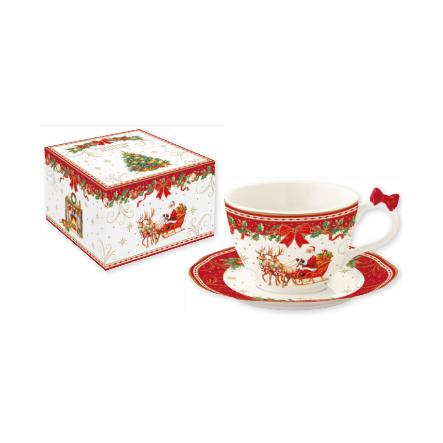 Tasse avec sous-tasse en porcelaine 240 ml — collection Héritage Christmas Easy Life