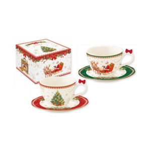 Set 2 tasses à café avec sous-tasses en porcelaine 120 ml — collection Héritage Christmas Easy Life