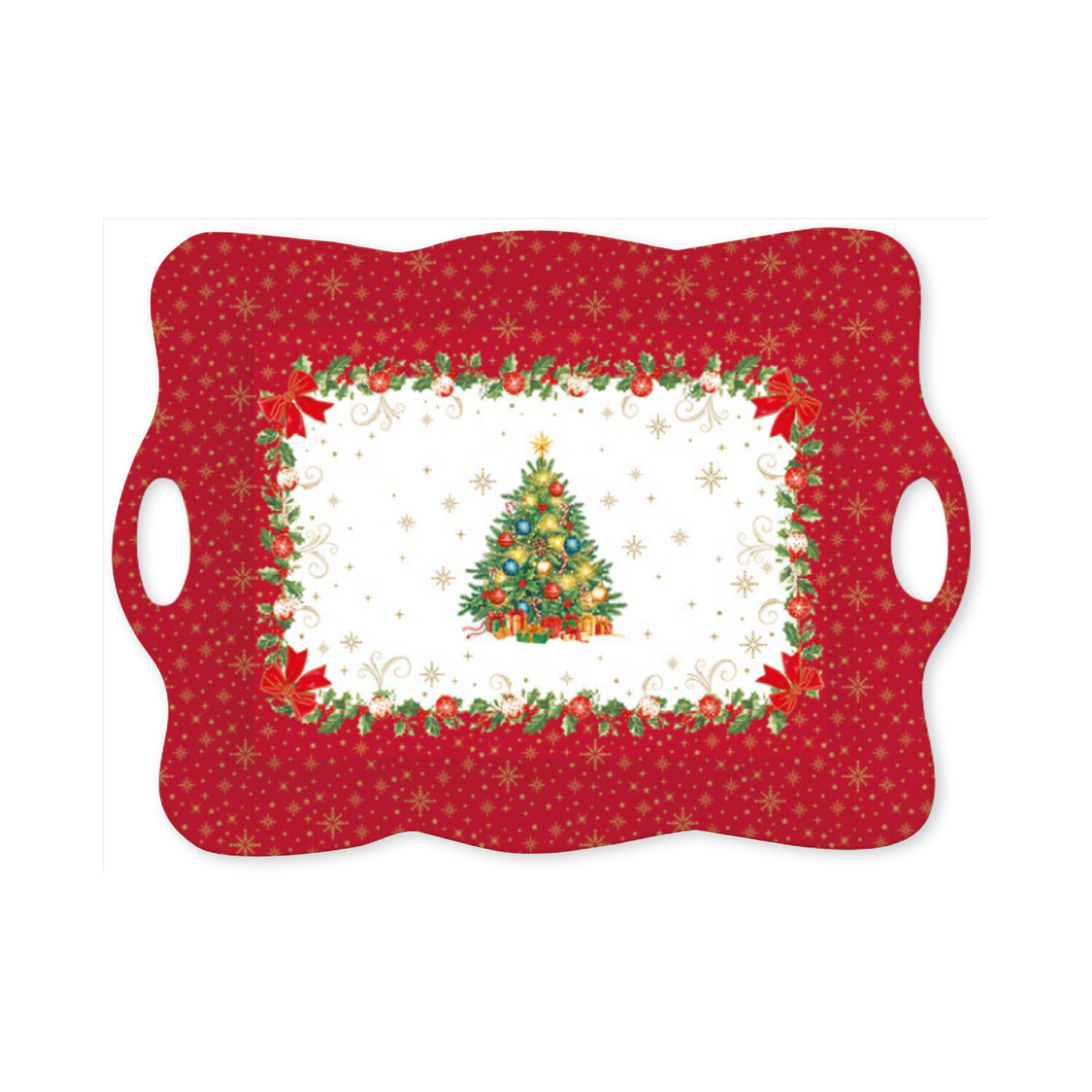Plateau à anses rouge sapin 53x38 cm — collection Héritage Christmas Easy Life