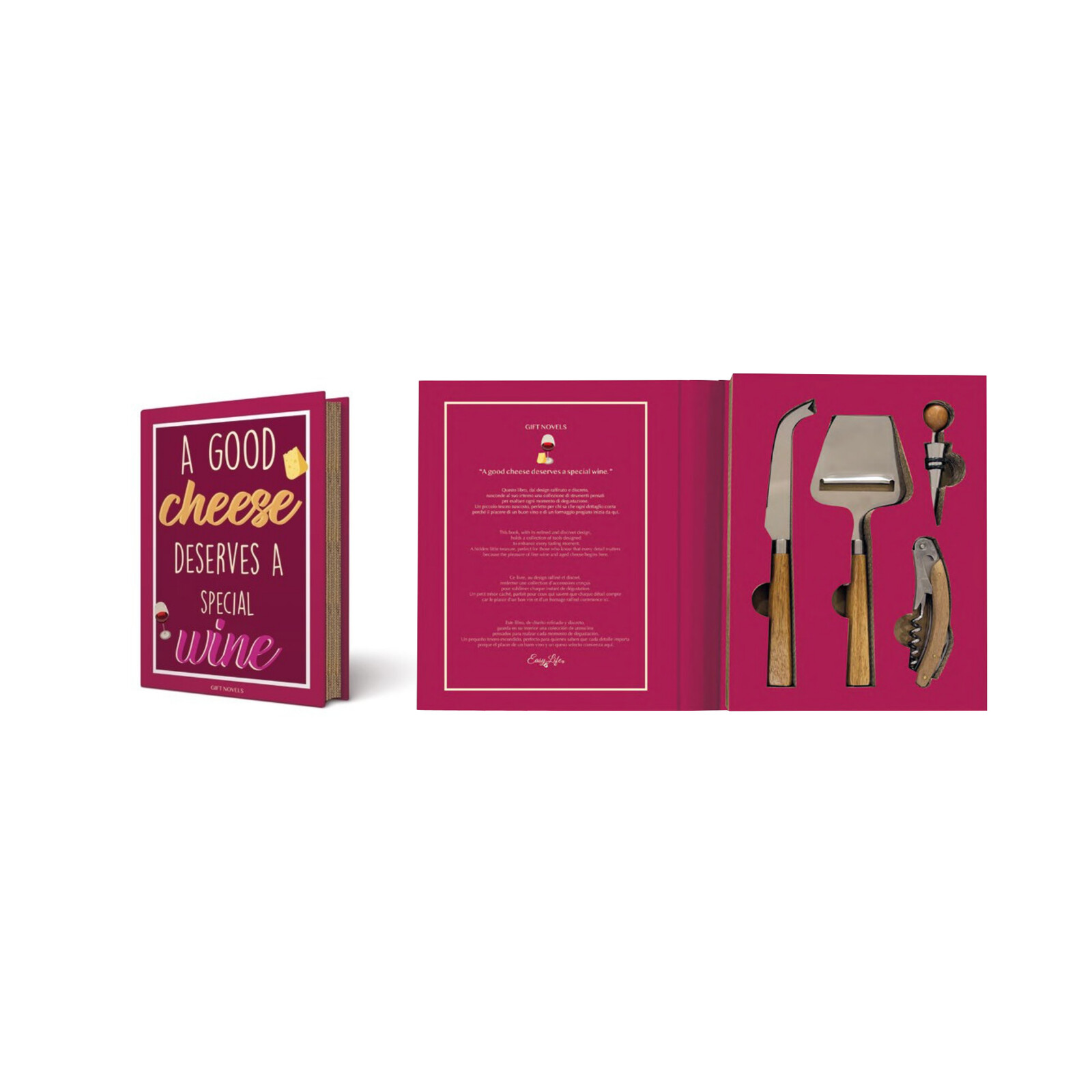 Coffret Vin & Fromage Gift Novels - 4 pièces - Easy Life
