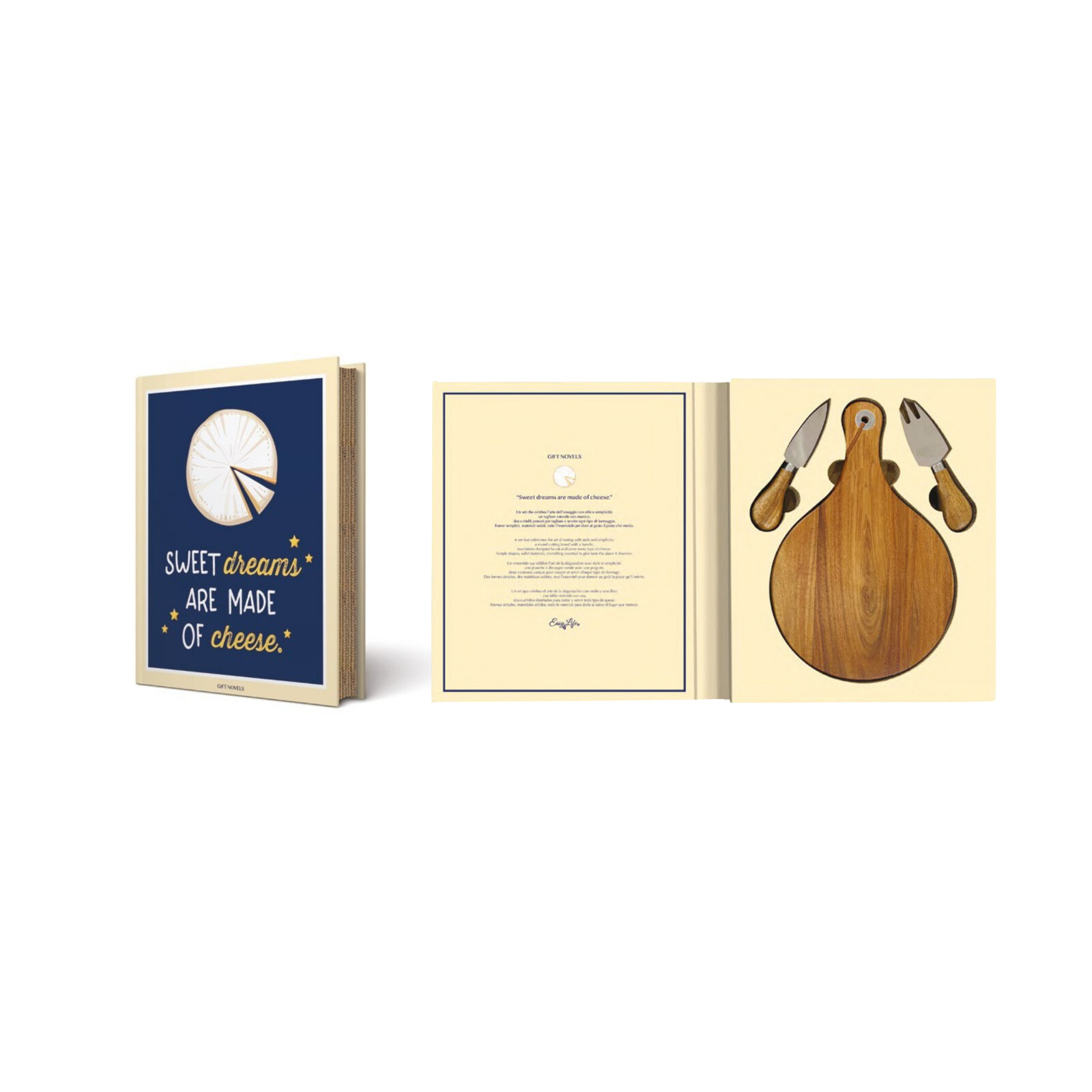 Coffret Fromage Gift Novels - Planche Acacia 26×17 & 2 Couteaux - Easy Life