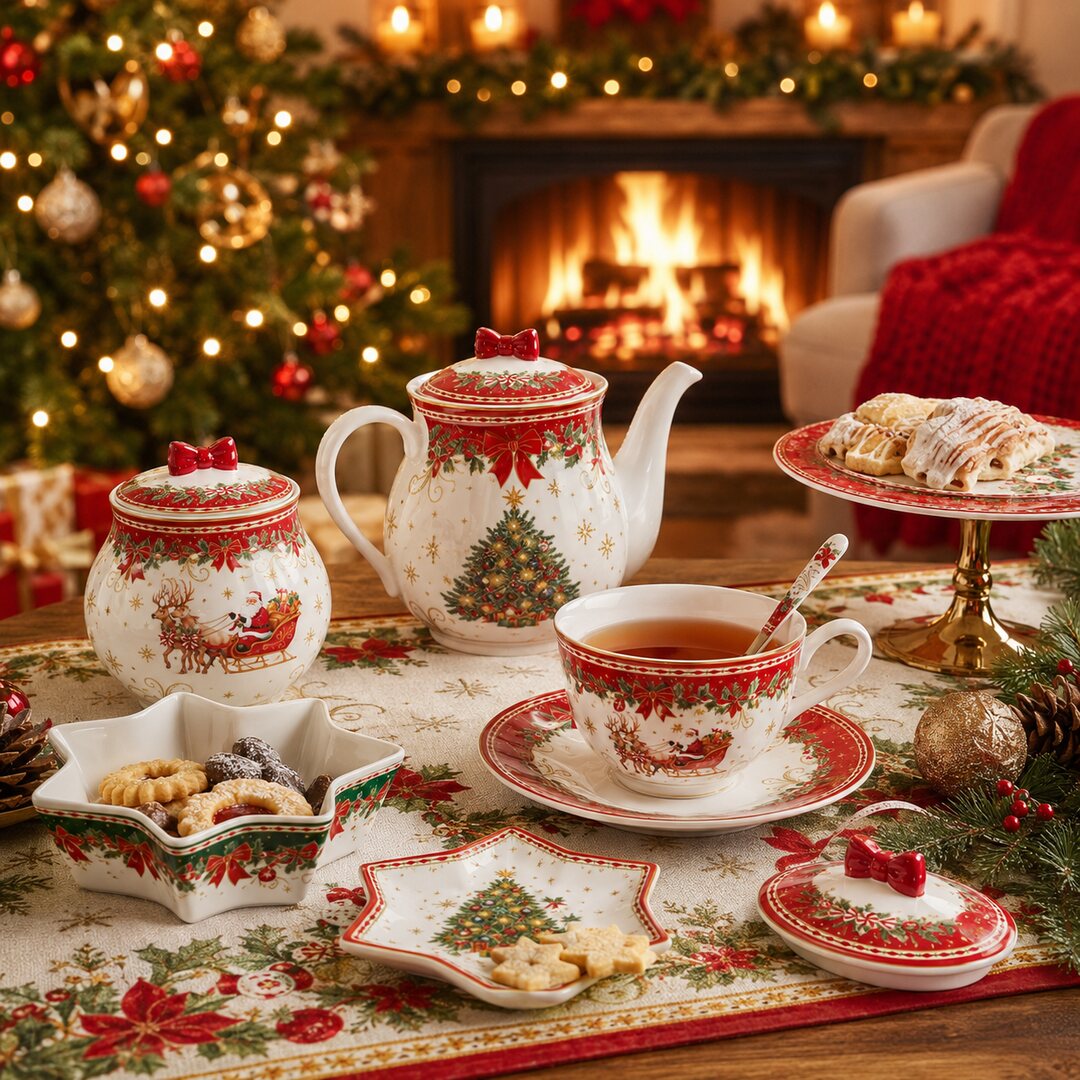 Théière et tasse Héritage Christmas au coin du feu