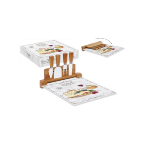 Planche à fromage Les Fromages en bambou et verre, couteaux repliables - 30 x 25 cm - Easy Life