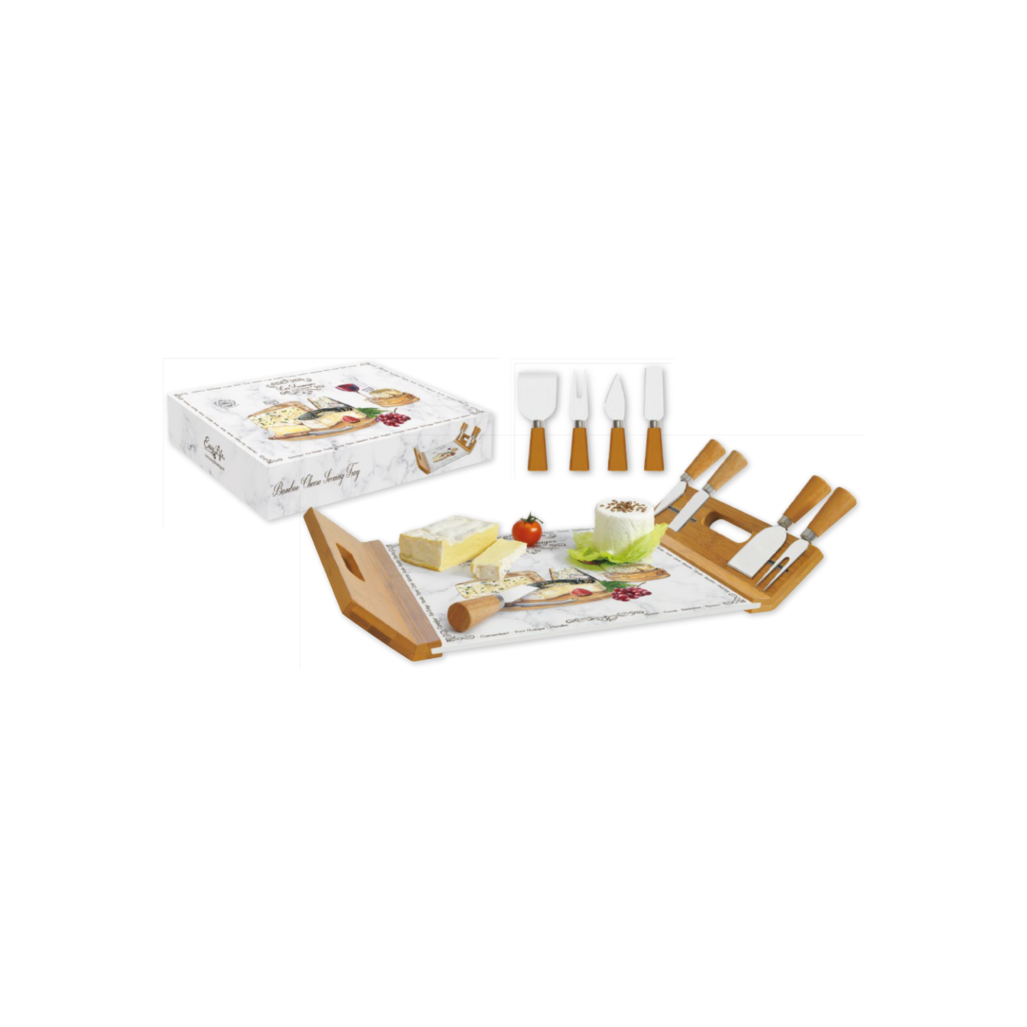 Plateau de service à fromage Les Fromages en bambou et verre - 44 x 28 cm - Easy Life
