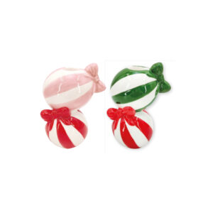 Bougeoir bonbon enveloppé Ribbon en céramique peinte main - 10x7 x h13,5 cm - Easy Life