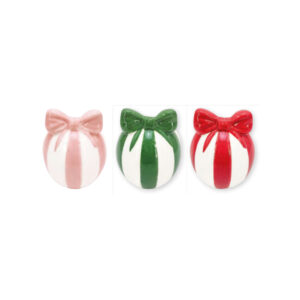 Petit bougeoir boule de Noël Ribbon en céramique peinte main - Ø7 x h8,5 cm - Easy Life