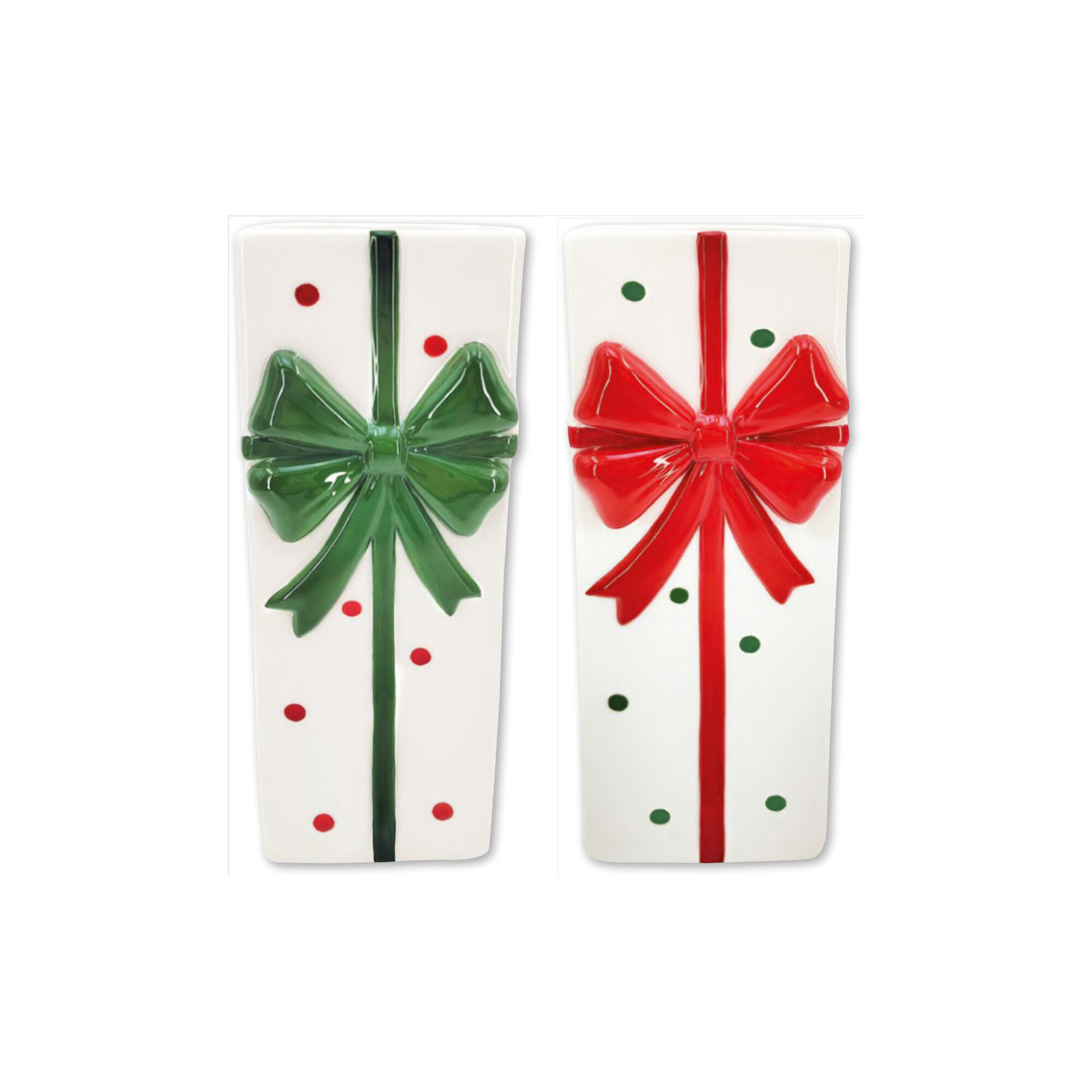 Vase paquet cadeau à pois Ribbon en céramique peinte main - Ø9,5 x h26 cm - Easy Life