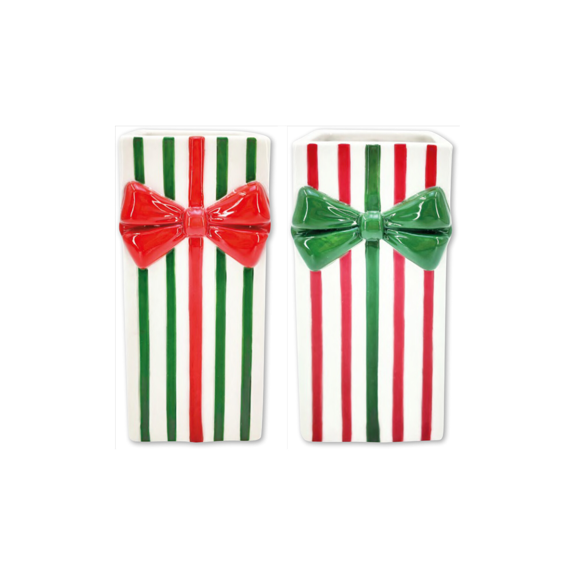 Vase paquet cadeau rayé Ribbon en céramique peinte main - Ø8 x h22 cm - Easy Life