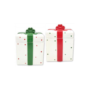 Grande bonbonnière paquet cadeau Ribbon en céramique peinte main - 16,5x14,5 x h23,5 cm - Easy Life