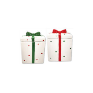 Petite bonbonnière paquet cadeau Ribbon en céramique peinte main - Ø9 x h15,5 cm - Easy Life