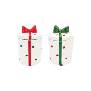 Bonbonnière compacte paquet cadeau Ribbon en céramique peinte main - Ø11 x h14,5 cm - Easy Life