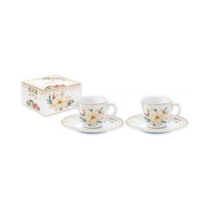 Set de 2 tasses à café avec soucoupe White Elegance en porcelaine, coffret couleur - 80 ml - Easy Life