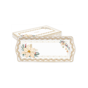 Plat de service rectangulaire White Elegance en porcelaine, coffret couleur - 35x15 cm - Easy Life