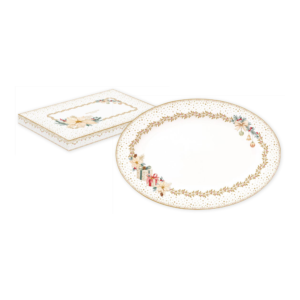 Plat de service ovale White Elegance en porcelaine, coffret couleur - 35x23,5 cm - Easy Life