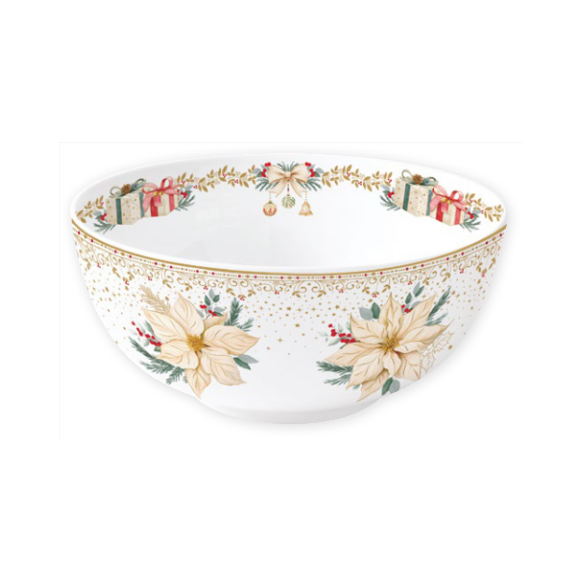 Grand bol White Elegance en porcelaine décor poinsettia ivoire et or - Ø23 cm - Easy Life