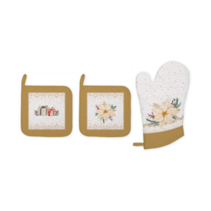 Set textile de cuisine White Elegance en coton, gant et maniques - Easy Life