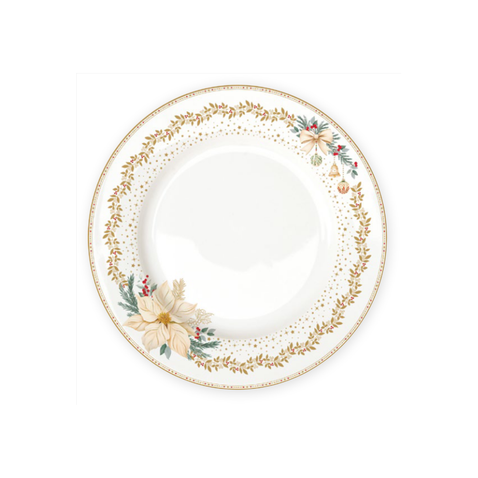 Assiette plate White Elegance en porcelaine décor poinsettia ivoire et or - Ø26,5 cm - Easy Life