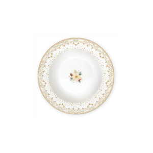 Assiette creuse White Elegance en porcelaine décor poinsettia ivoire et or - Ø21,5 cm - Easy Life