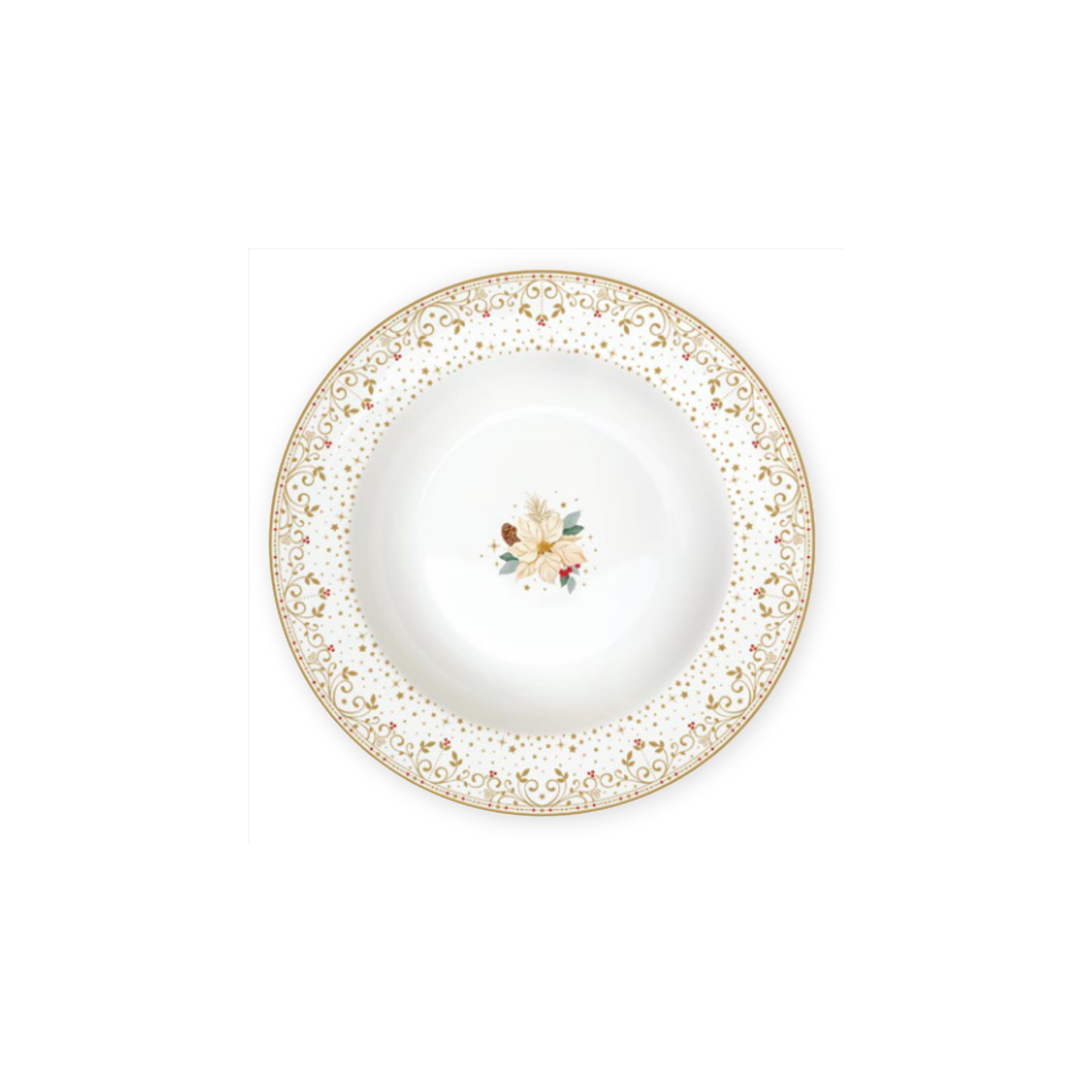 Assiette creuse White Elegance en porcelaine décor poinsettia ivoire et or - Ø21,5 cm - Easy Life