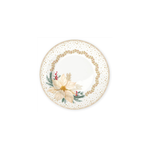 Assiette à dessert White Elegance en porcelaine décor poinsettia ivoire et or - Ø19 cm - Easy Life