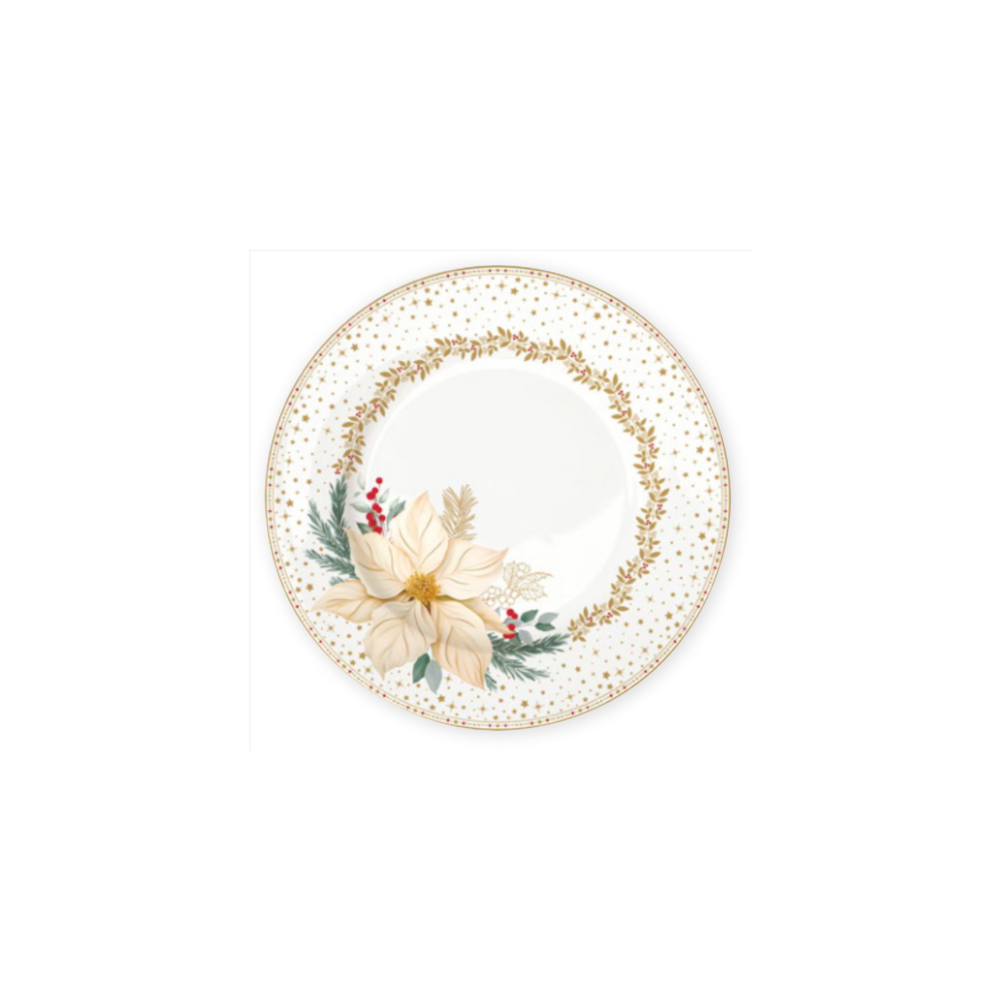 Assiette à dessert White Elegance en porcelaine décor poinsettia ivoire et or - Ø19 cm - Easy Life