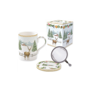 Mug et sous-tasse White Forest en porcelaine avec infuseur métal, coffret couleur - 350 ml - Easy Life