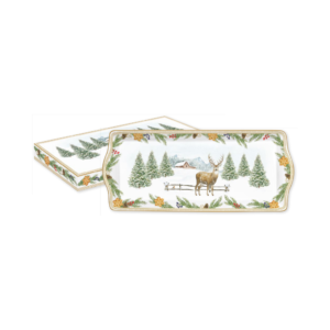 Plat de service rectangulaire White Forest en porcelaine, coffret couleur - 35x15 cm - Easy Life