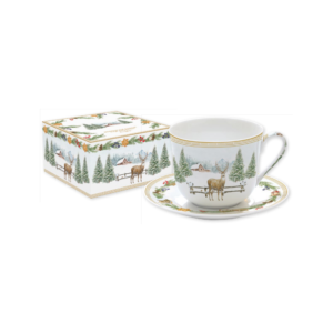 Tasse petit-déjeuner et assiette White Forest en porcelaine, coffret couleur - 400 ml - Easy Life