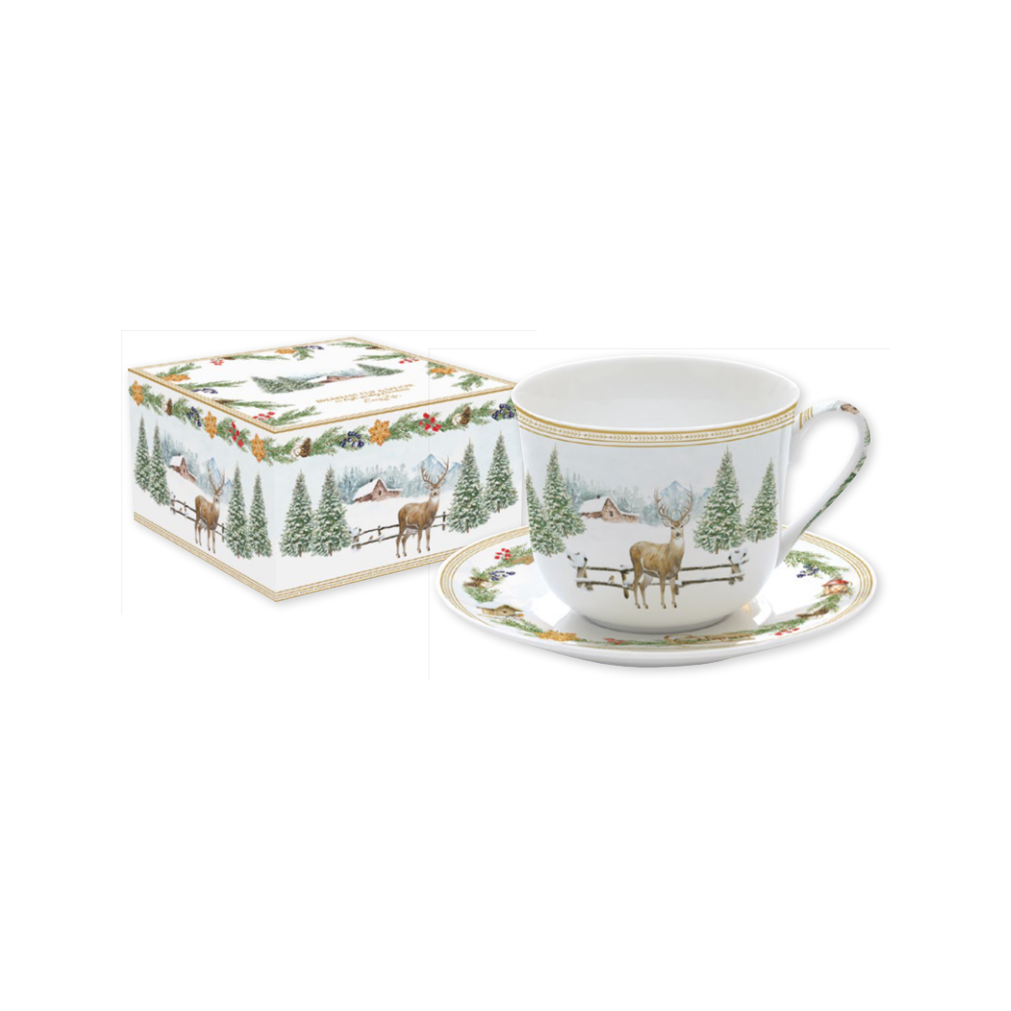 Tasse petit-déjeuner et assiette White Forest en porcelaine, coffret couleur - 400 ml - Easy Life