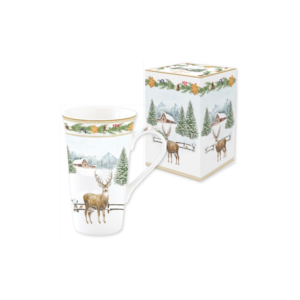 Mug White Forest en porcelaine décor cerf, coffret couleur - 600 ml - Easy Life