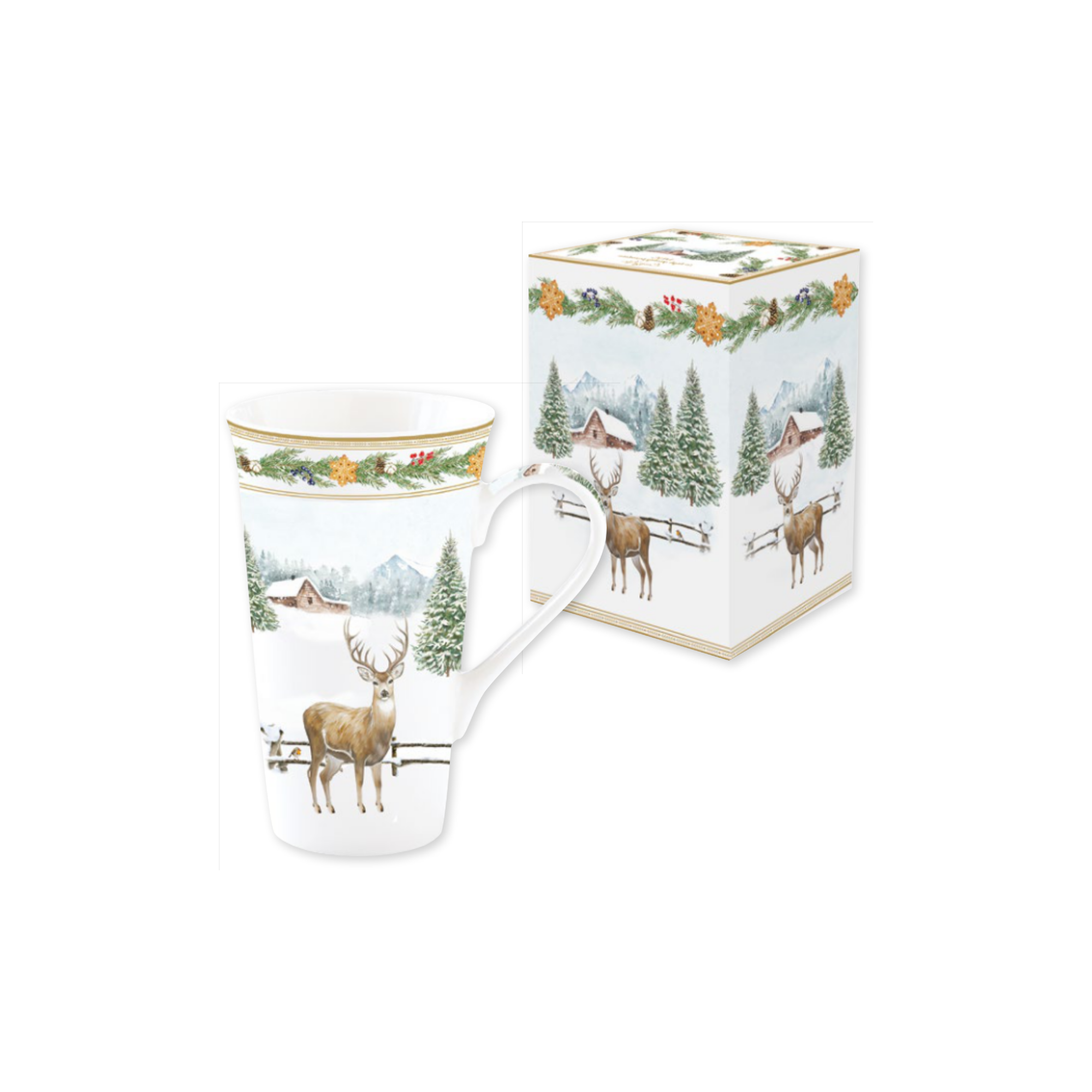 Mug White Forest en porcelaine décor cerf, coffret couleur - 600 ml - Easy Life